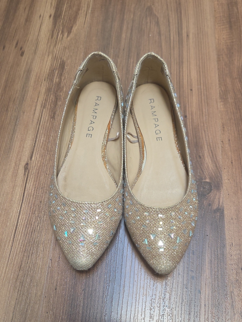 Rampage Women's Gold Glitter Pointed Flats with Iridescent Accents
